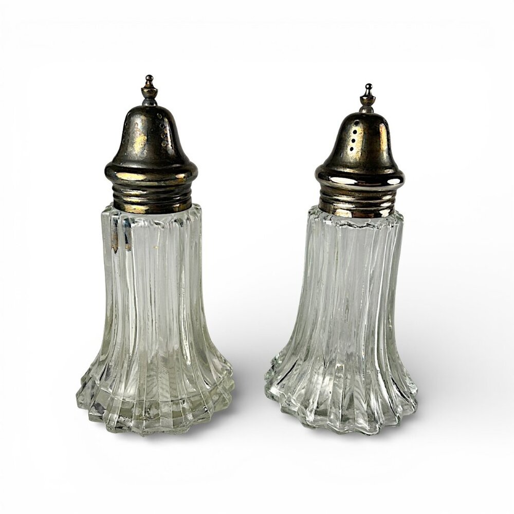 Vintage Pair International Silver Company Glass Salt and Pepper Shakers 6" Tall